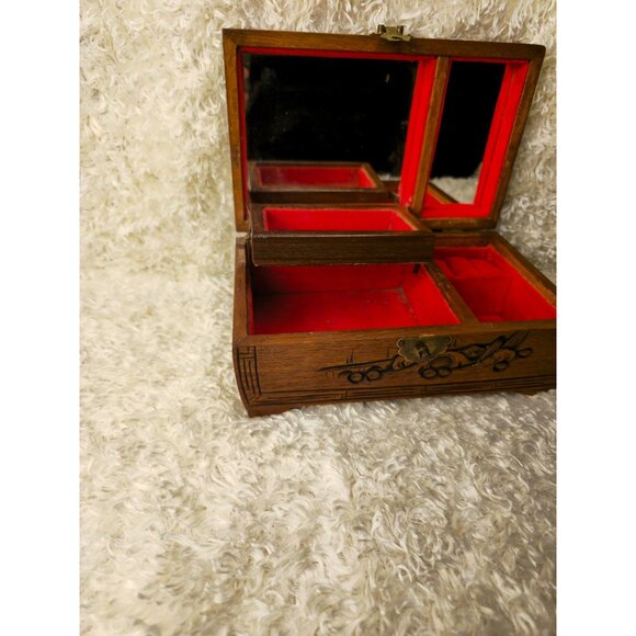 Vintage Asian Hand Carved Wooden Jewelry Box - Picture 6 of 14
